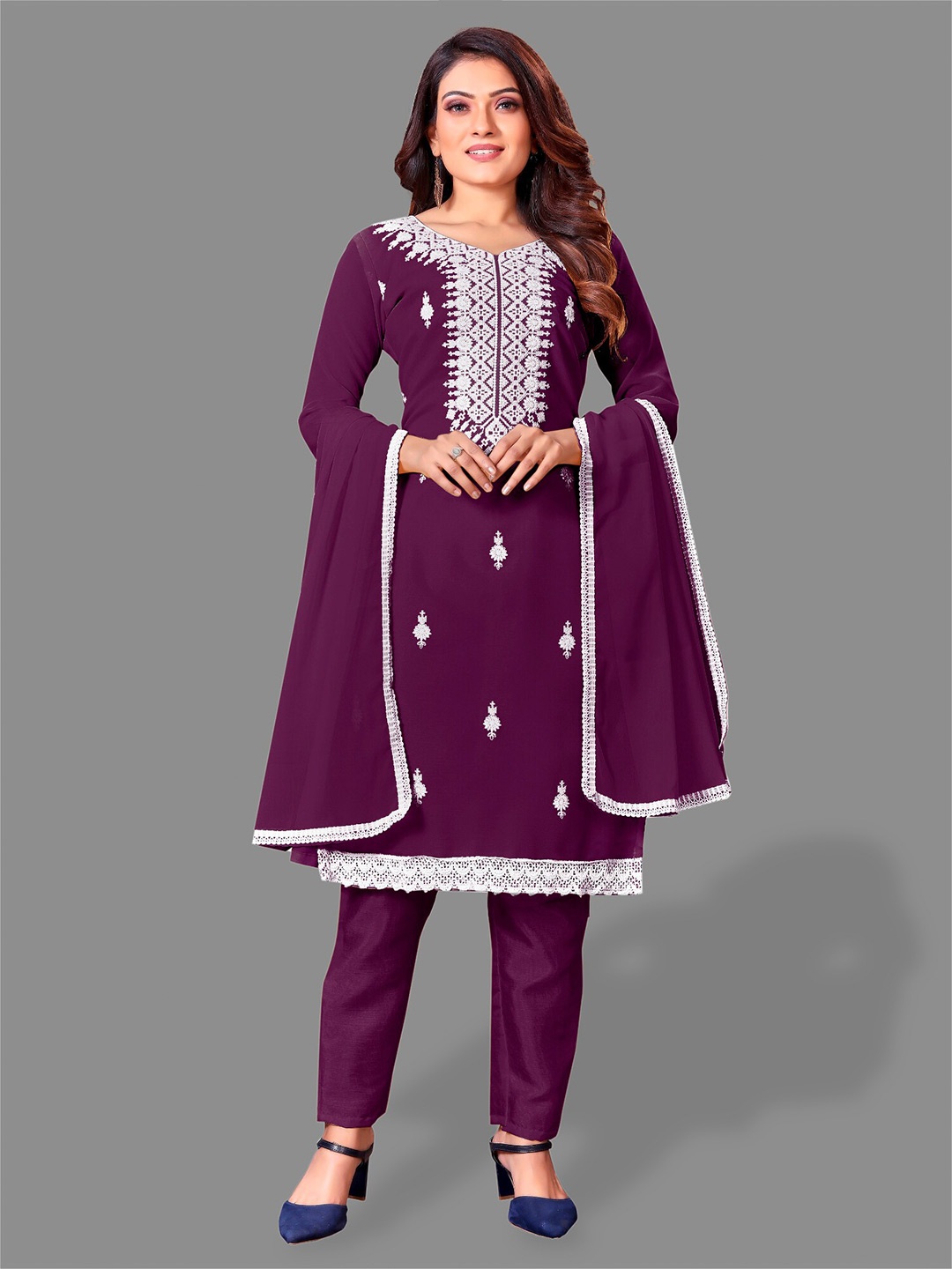 

APNISHA Embroidered Unstitched Dress Material, Purple