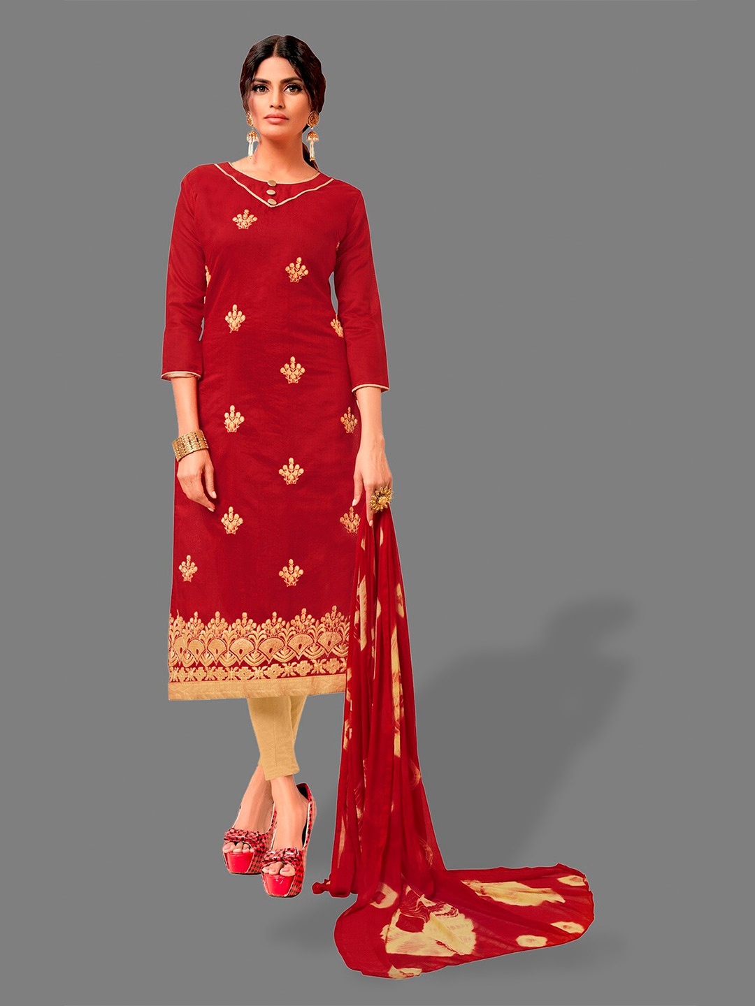 

APNISHA Zari Embroidered Unstitched Dress Material, Maroon