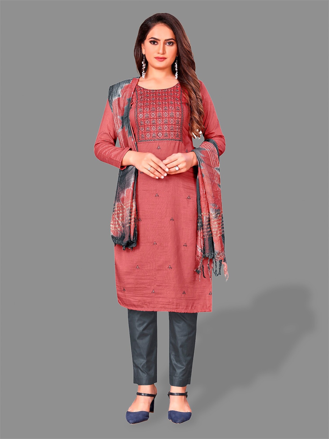 

APNISHA Embroidered Unstitched Dress Material, Pink