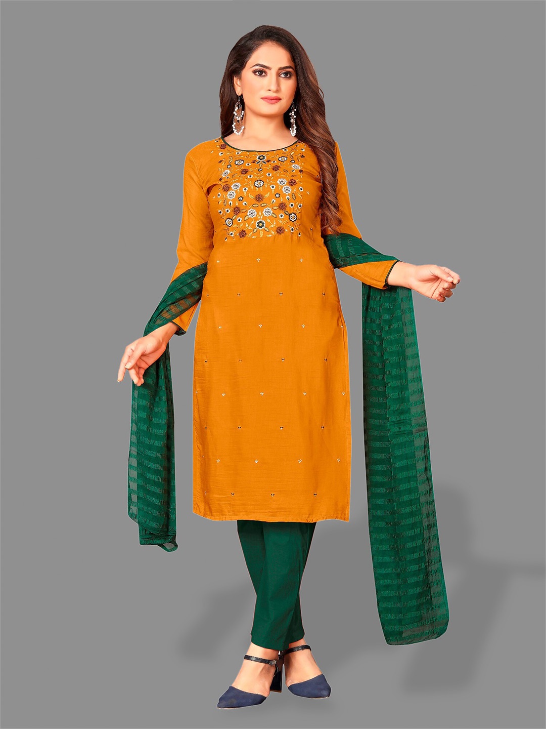 

APNISHA Embroidered Unstitched Dress Material, Mustard