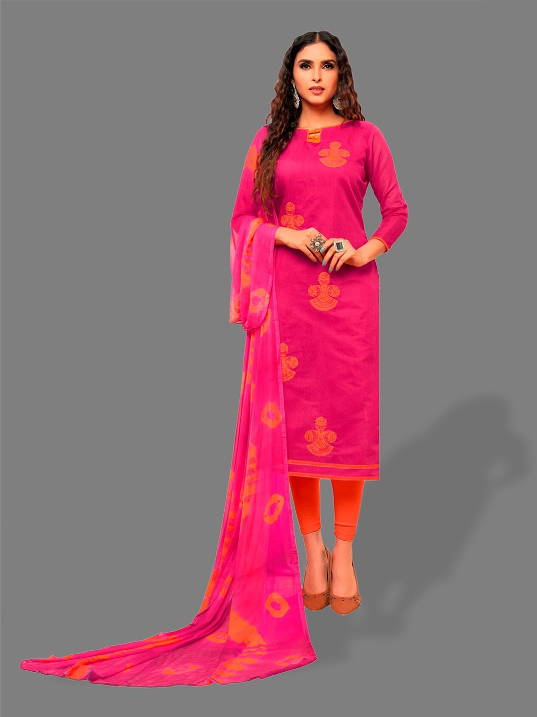 

APNISHA Embroidered Unstitched Dress Material, Pink