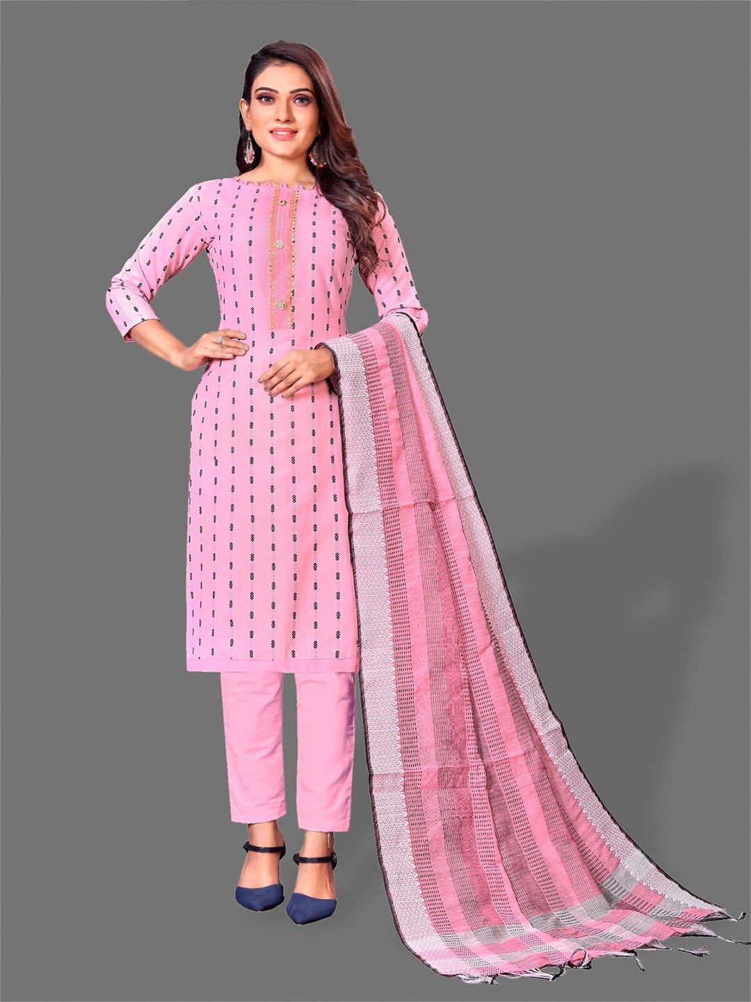

APNISHA Ethnic Motifs Woven Design Unstitched Dress Material, Pink