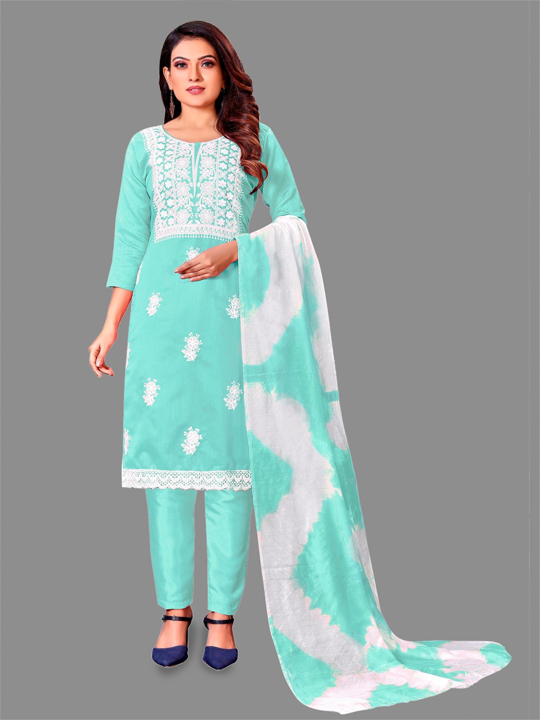 

APNISHA Chikankari Embroidered Unstitched Dress Material, Green