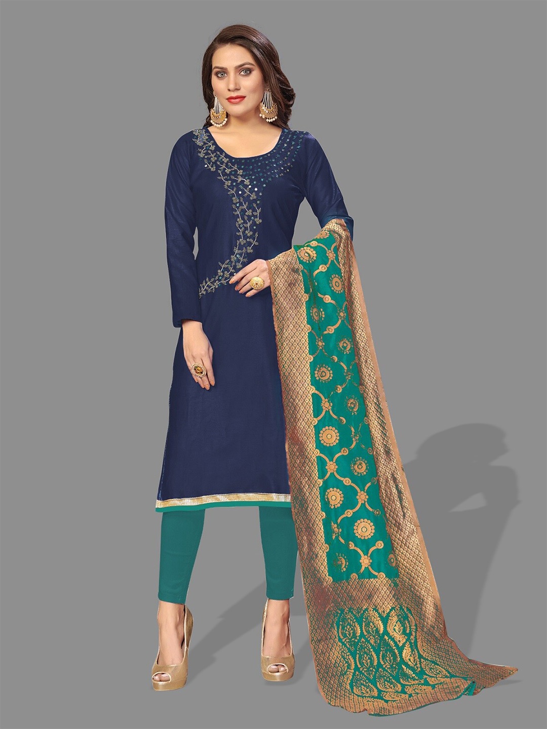 

APNISHA Ethnic Motifs Embroidered Unstitched Dress Material, Black