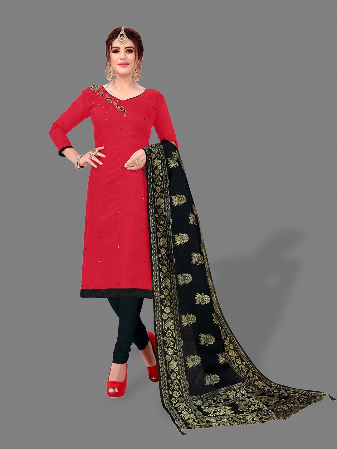 

APNISHA Embroidered Pure Cotton Unstitched Dress Material, Maroon