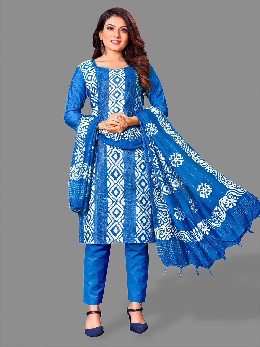 

APNISHA Ethnic Motifs Printed Unstitched Dress Material, Blue