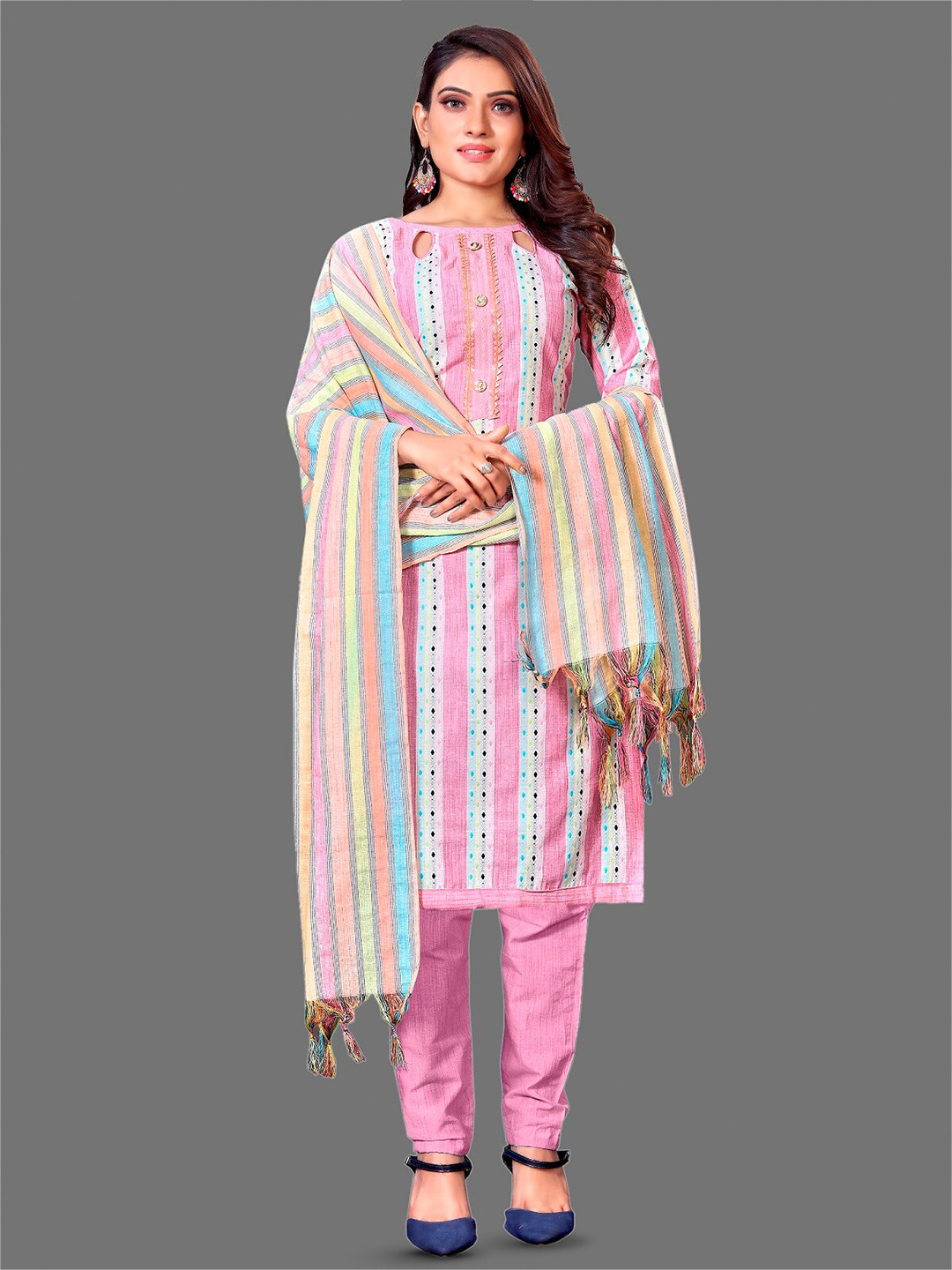 

APNISHA Printed Gotta Patti Unstitched Dress Material, Pink