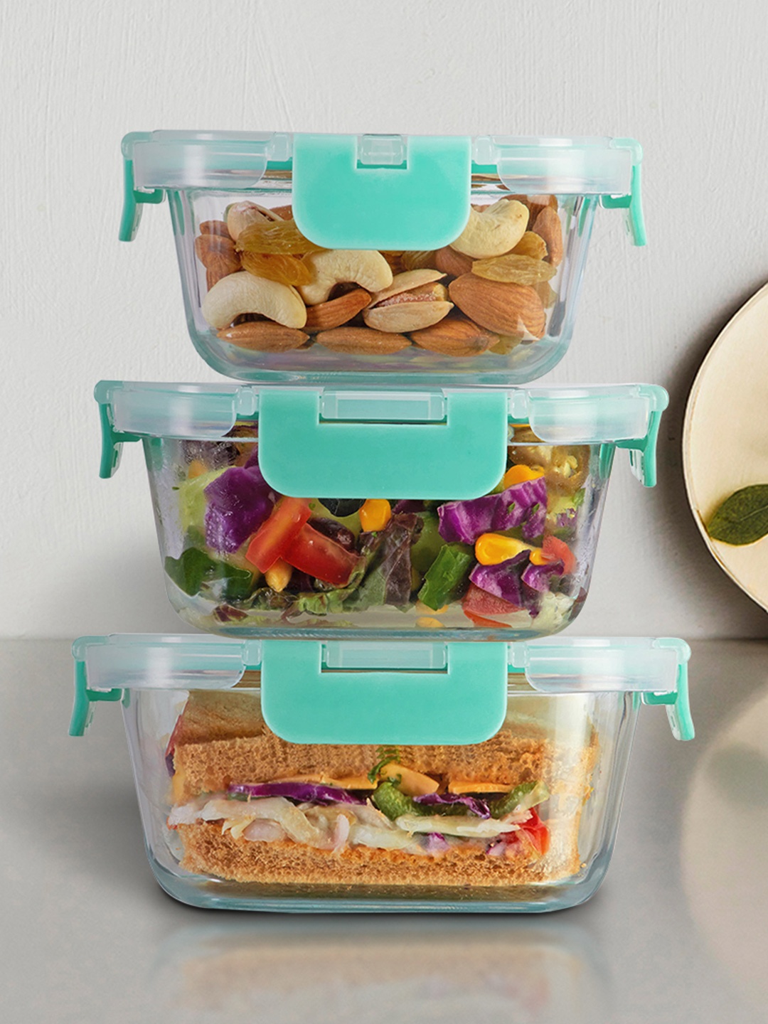 

Allo Food Safe Microwave Borosilicate Glass Containers-310ml, 520ml & 800ml, Green