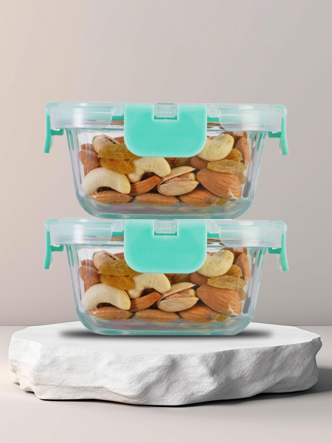 

Allo Set of 2 FoodSafe Microwave Safe Borosilicate Glass Fridge Storage Containers 310ml, Green