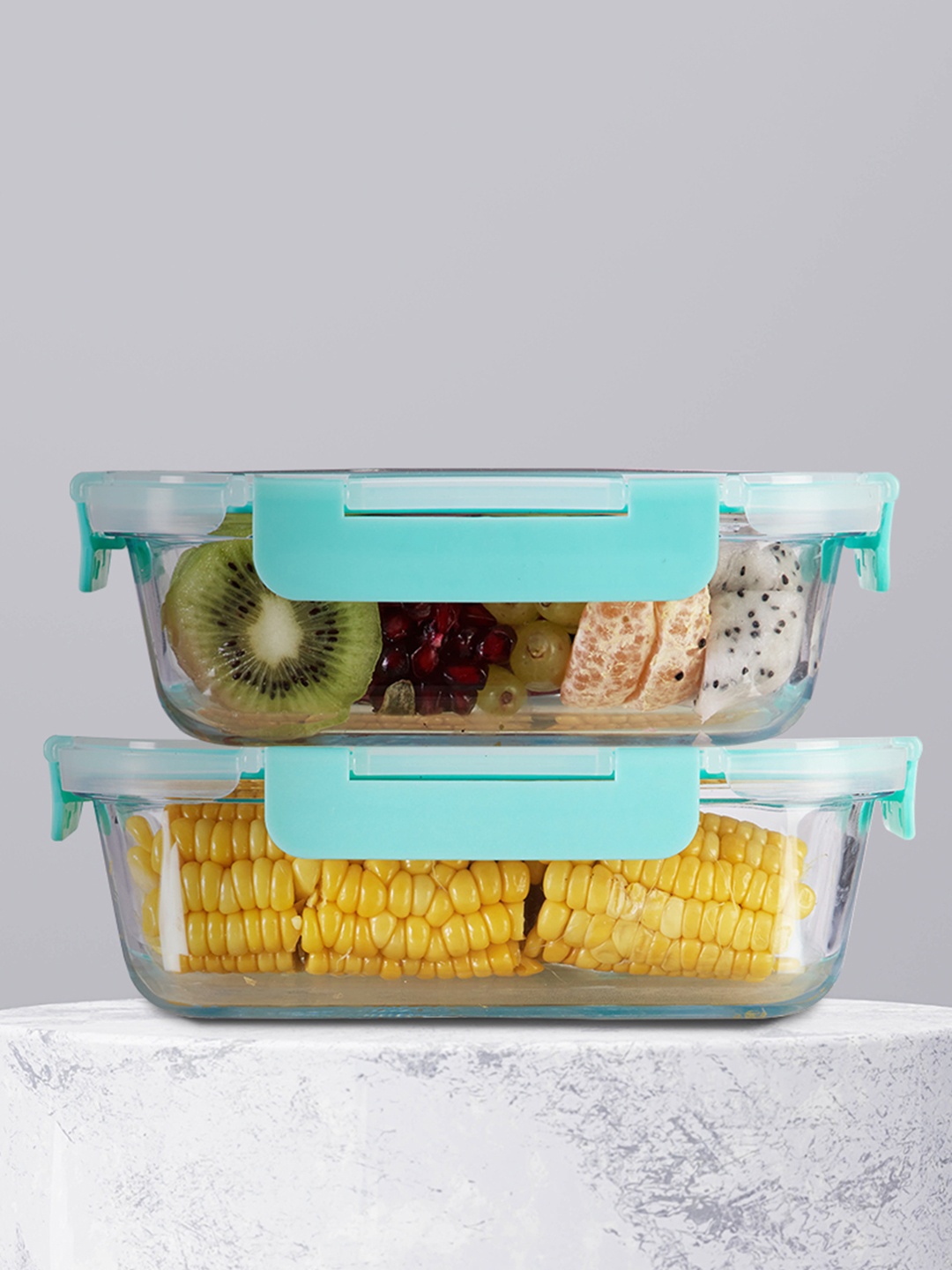 

Allo Food Safe Microwave Safe Borosilicate Glass Containers-640ml & 1040ml, Green