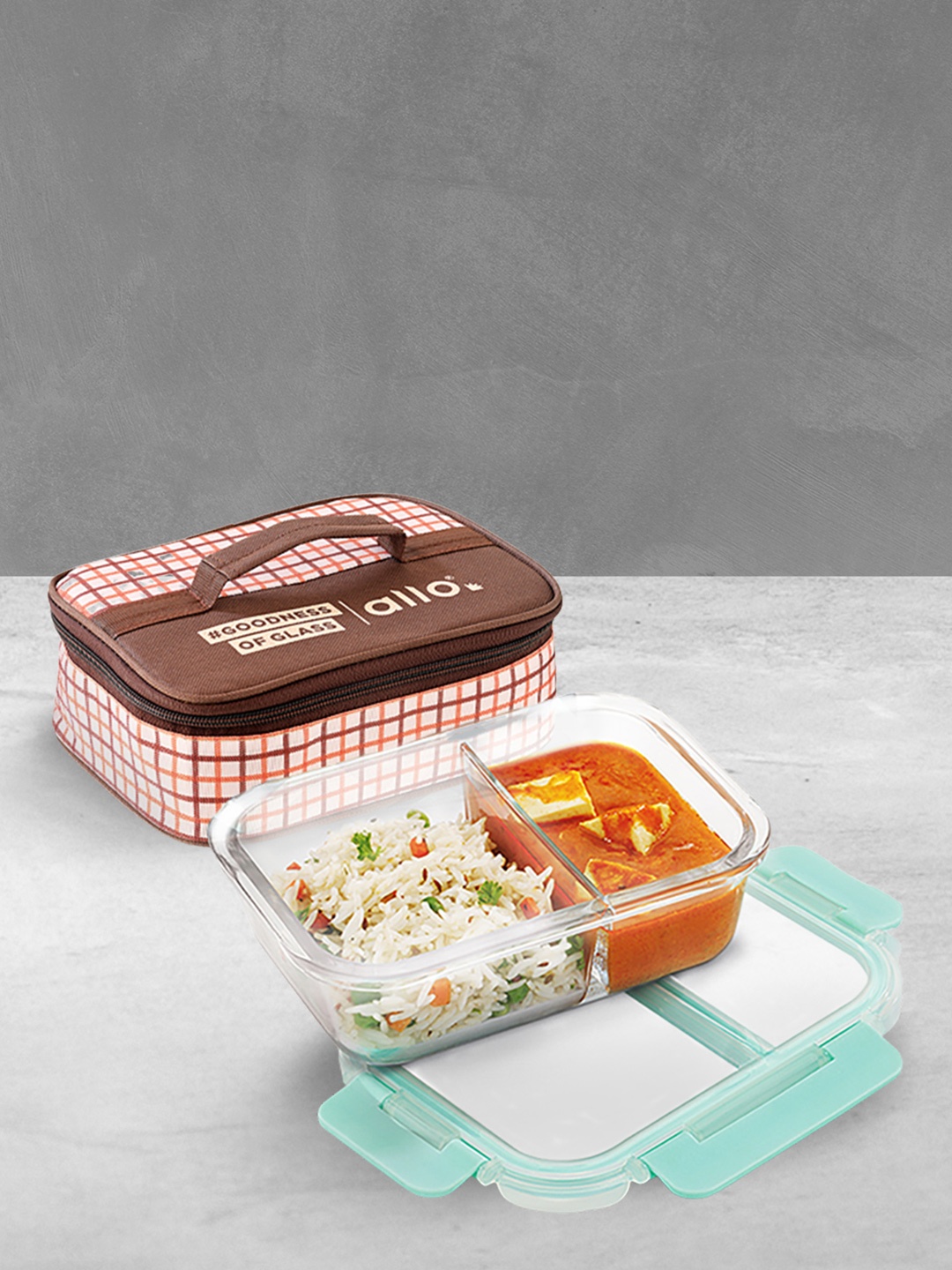 

Allo FoodSafe Microwave Safe Divider Glass Lunch Box with Lock (Cocoa Brown, 1000ml)
