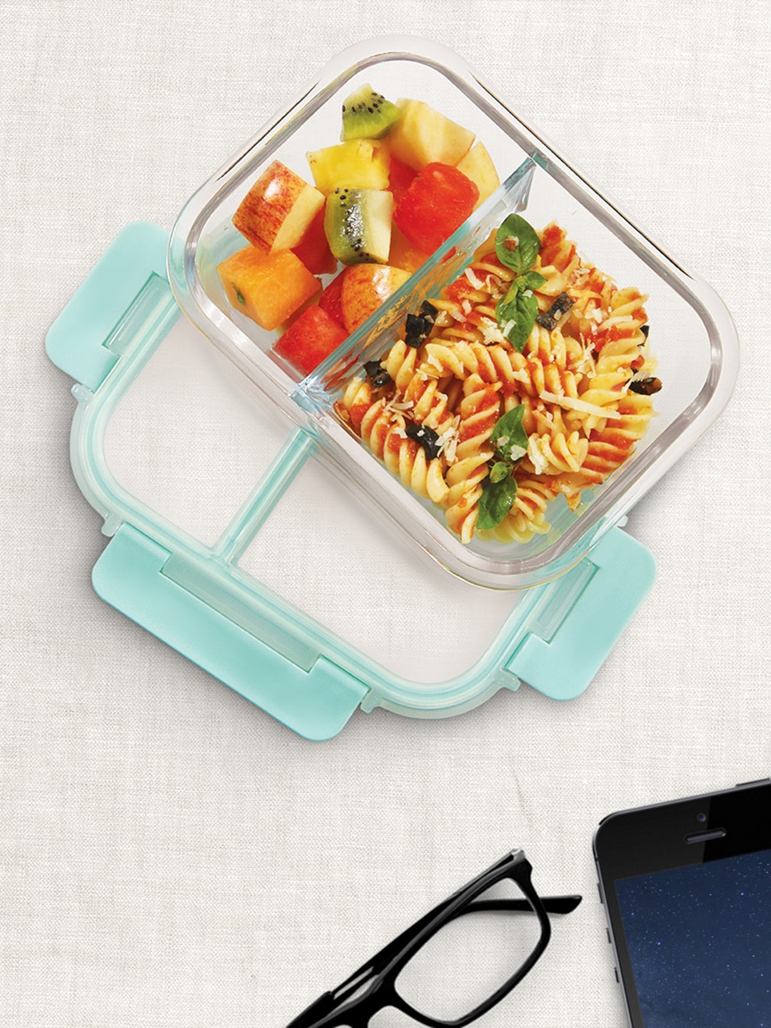 

Allo FoodSafe Microwave Safe Divider Glass Lunch Box with Detachable Lock, 1000ml, Green