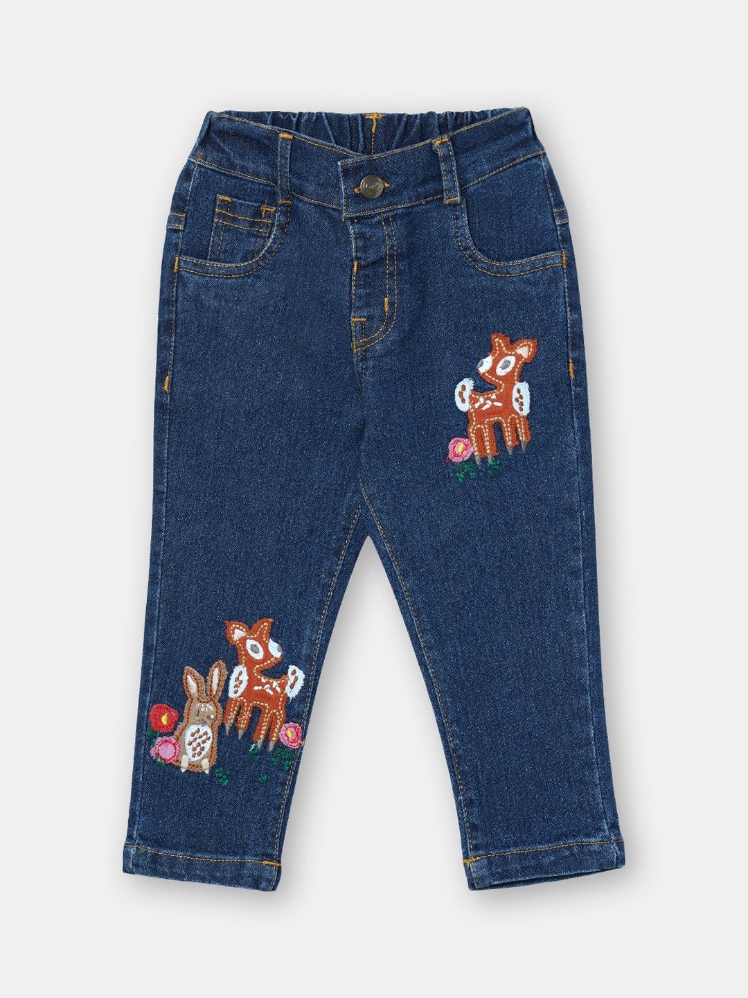 

R&B Girls Embroidered Clean Look Cotton Jeans, Blue