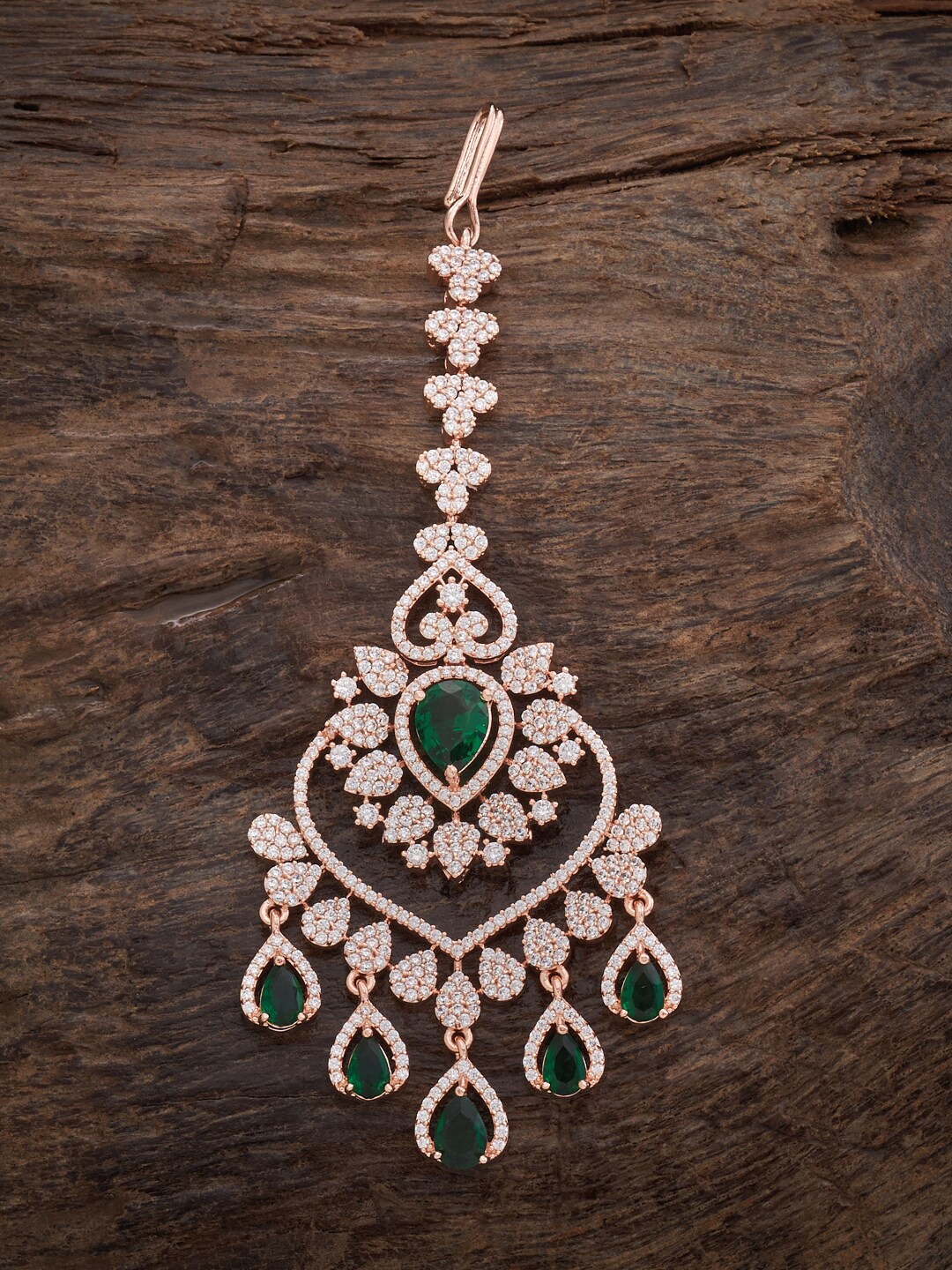 

Kushal's Fashion Jewellery Zircons & Stone-Studded Copper Maang Tikka, Rose gold
