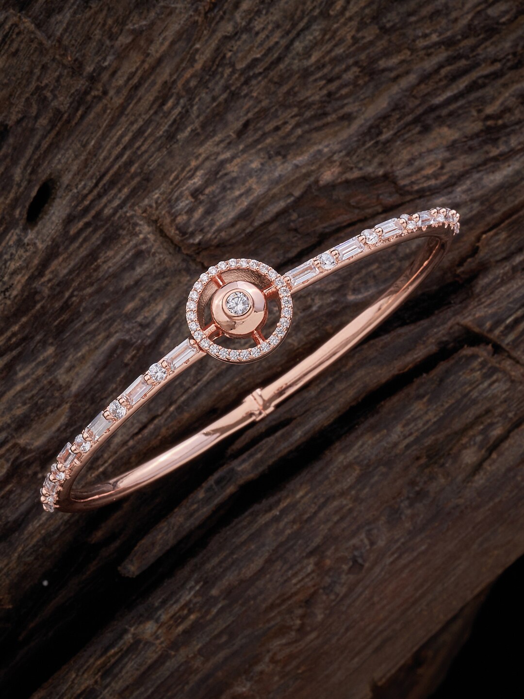 

Kushal's Fashion Jewellery Women Silver Cubic Zirconia Gold-Plated Bangle-Style Bracelet, Rose gold