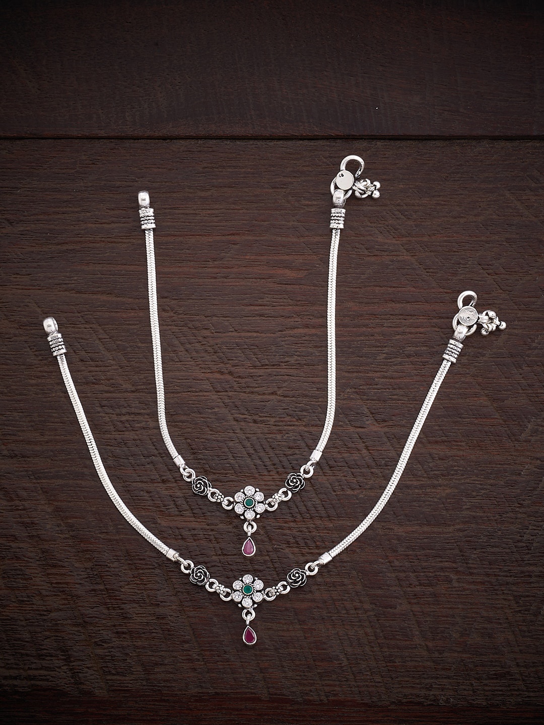 

Kushal's Fashion Jewellery 92.5 Pure Silver Silver-Plated Stone-Studded Ankle