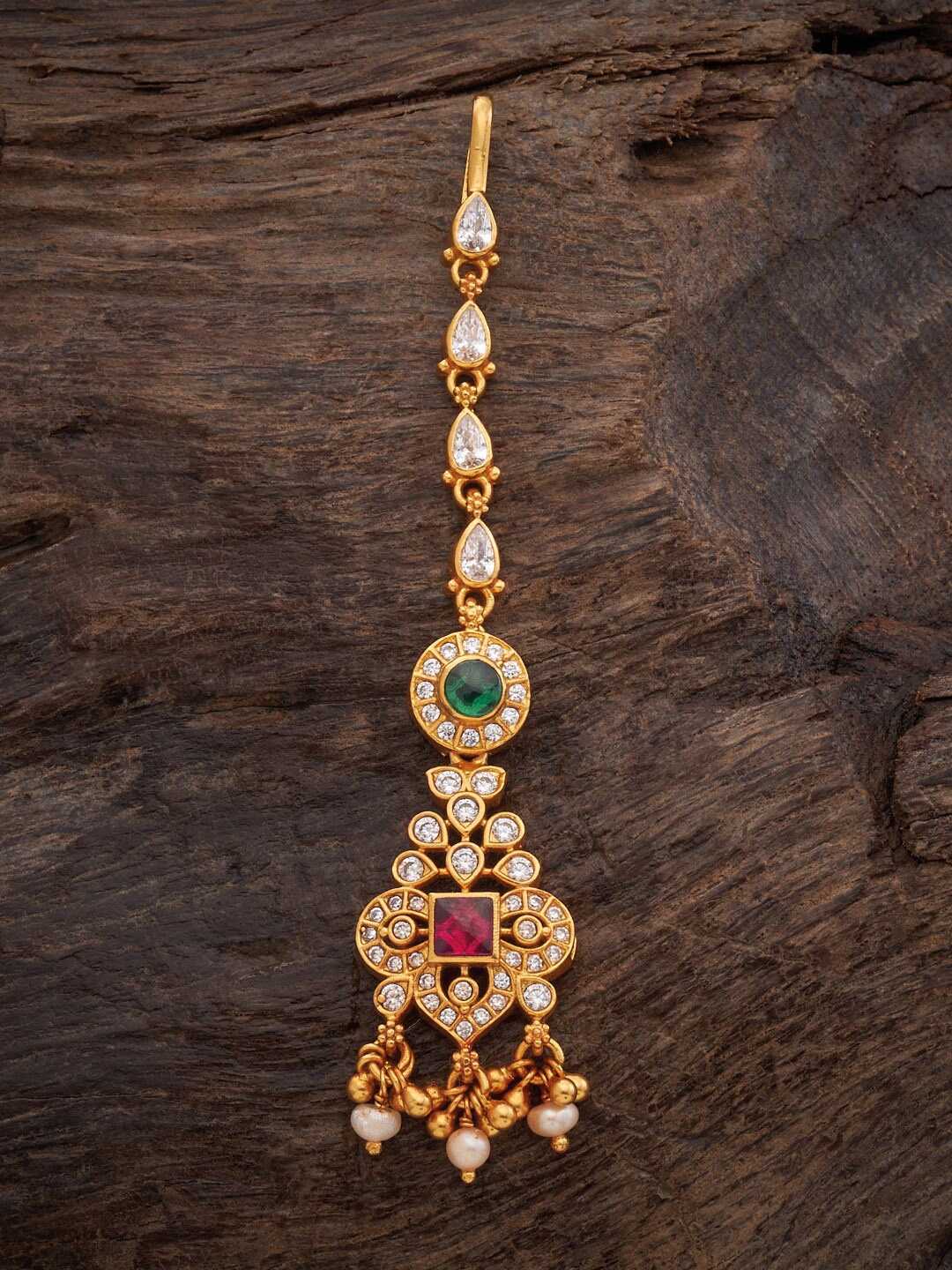 

Kushal's Fashion Jewellery 92.5 Pure Silver Gold-Plated Stone-Studded Maang Tikka