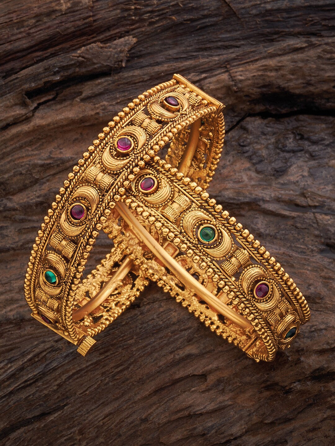 

Kushal's Fashion Jewellery 2Pcs Gold-Plated Stone-Studded Bangles