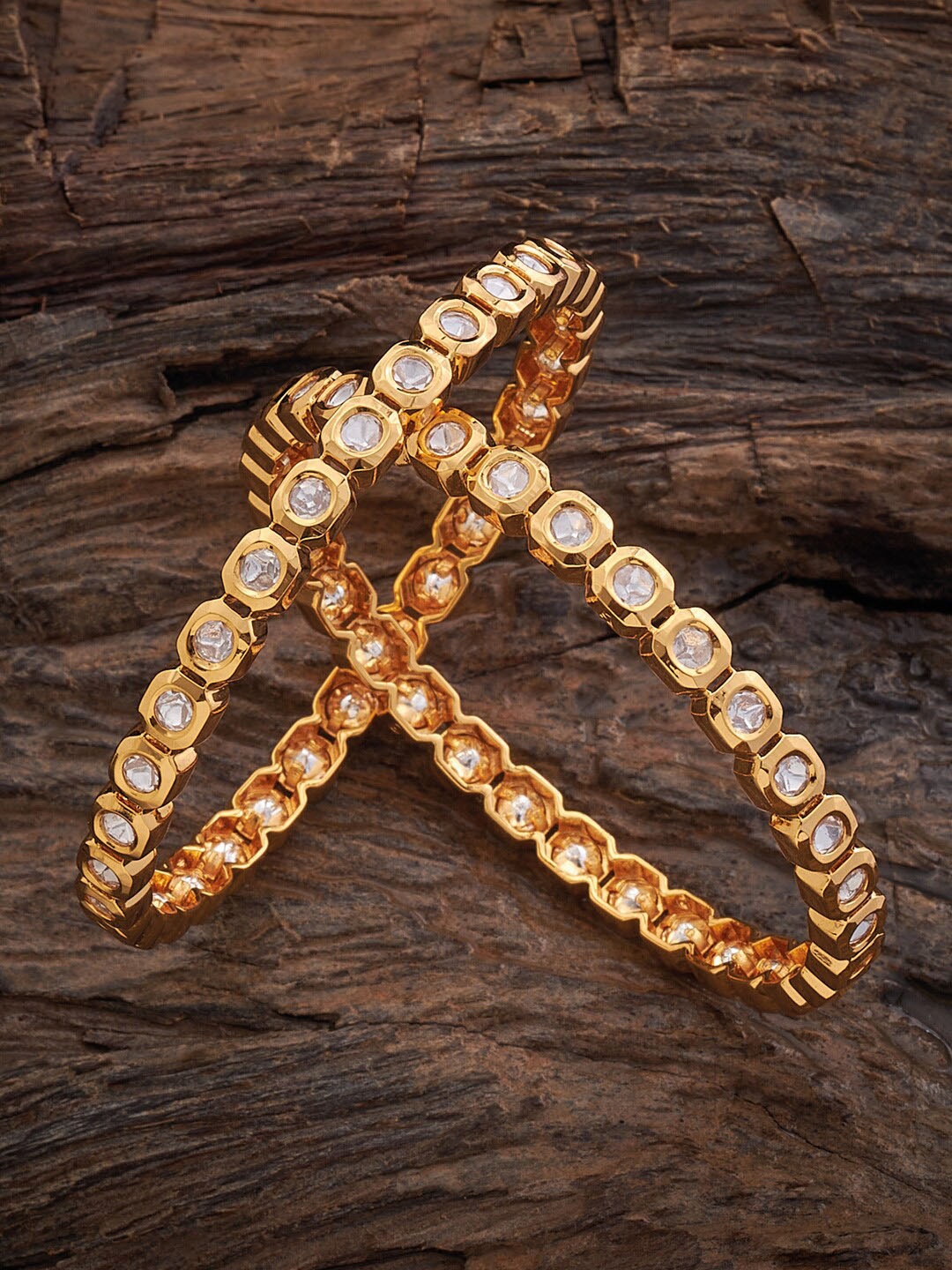 

Kushal's Fashion Jewellery Set Of 2 Gold-Plated Kundan-Studded Bangles