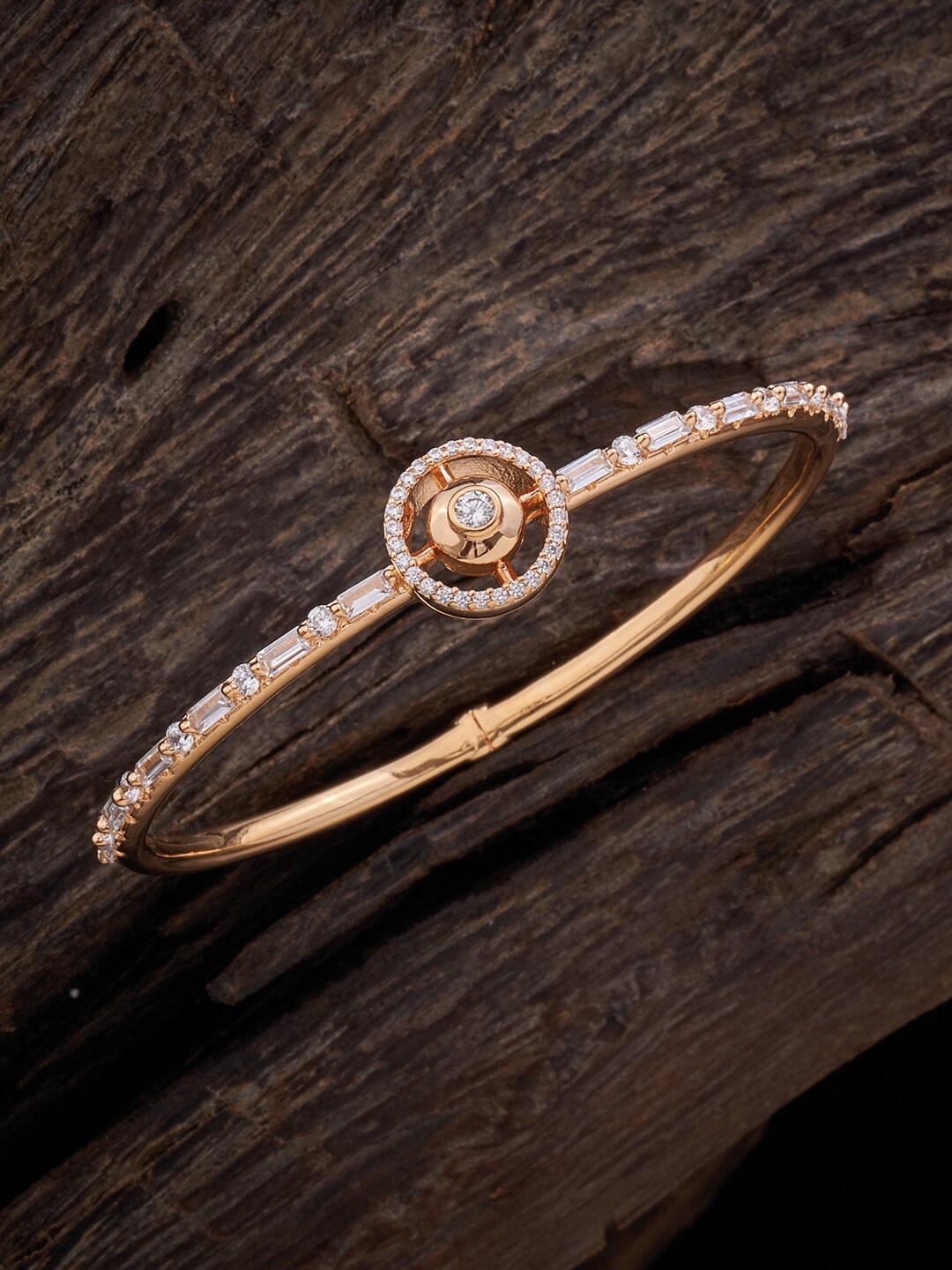 

Kushal's Fashion Jewellery Women Silver Cubic Zirconia Gold-Plated Kada Bracelet