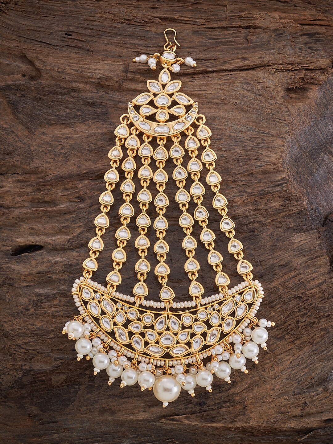 

Kushal's Fashion Jewellery Kundan Studded & Beaded Jhumar Passa, Gold