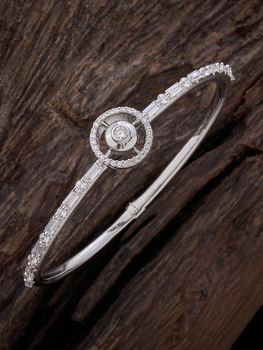 

Kushal's Fashion Jewellery Women Silver Cubic Zirconia Kada Bracelet