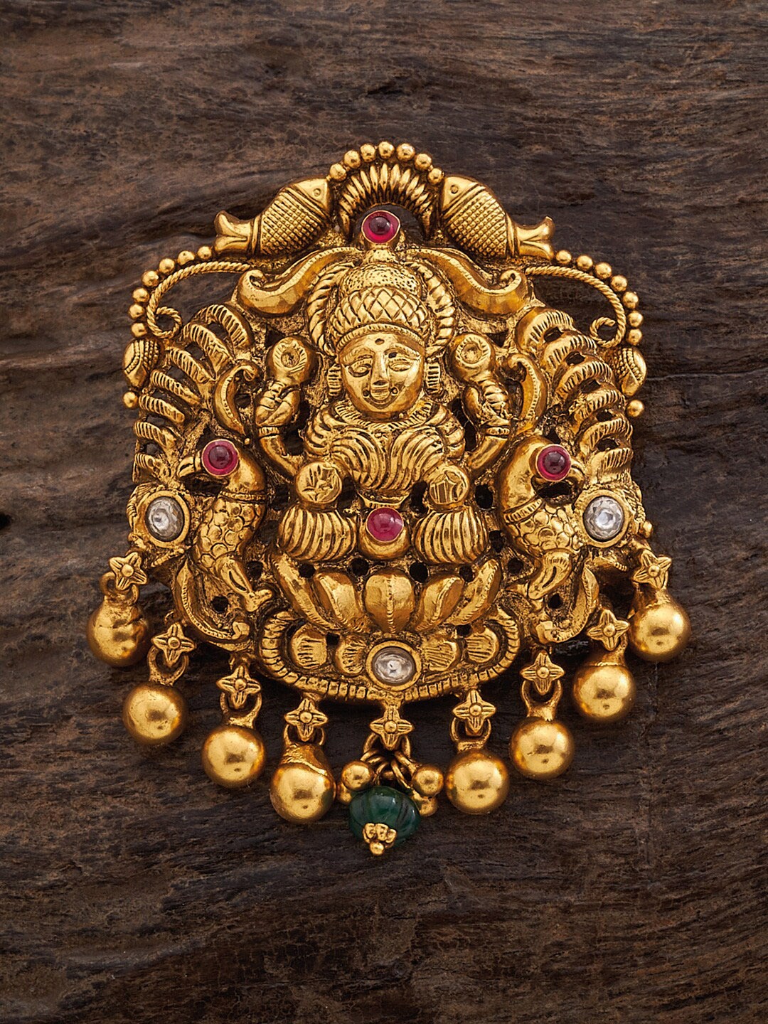 

Kushal's Fashion Jewellery 92.5 Pure Silver Temple Pendant, Red