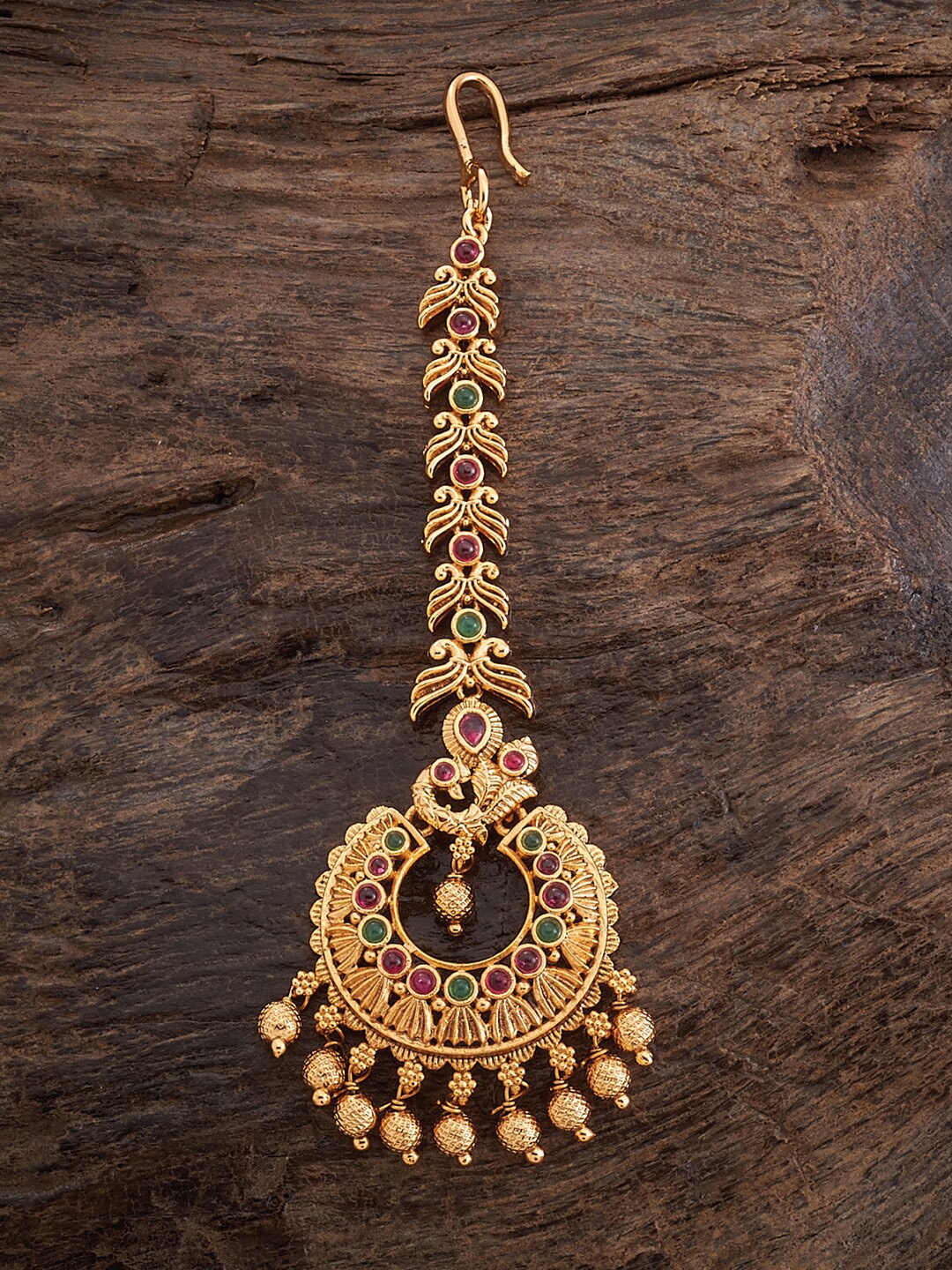 

Kushal's Fashion Jewellery Gold-Plated Ruby & Stone Studded Maang Tikka