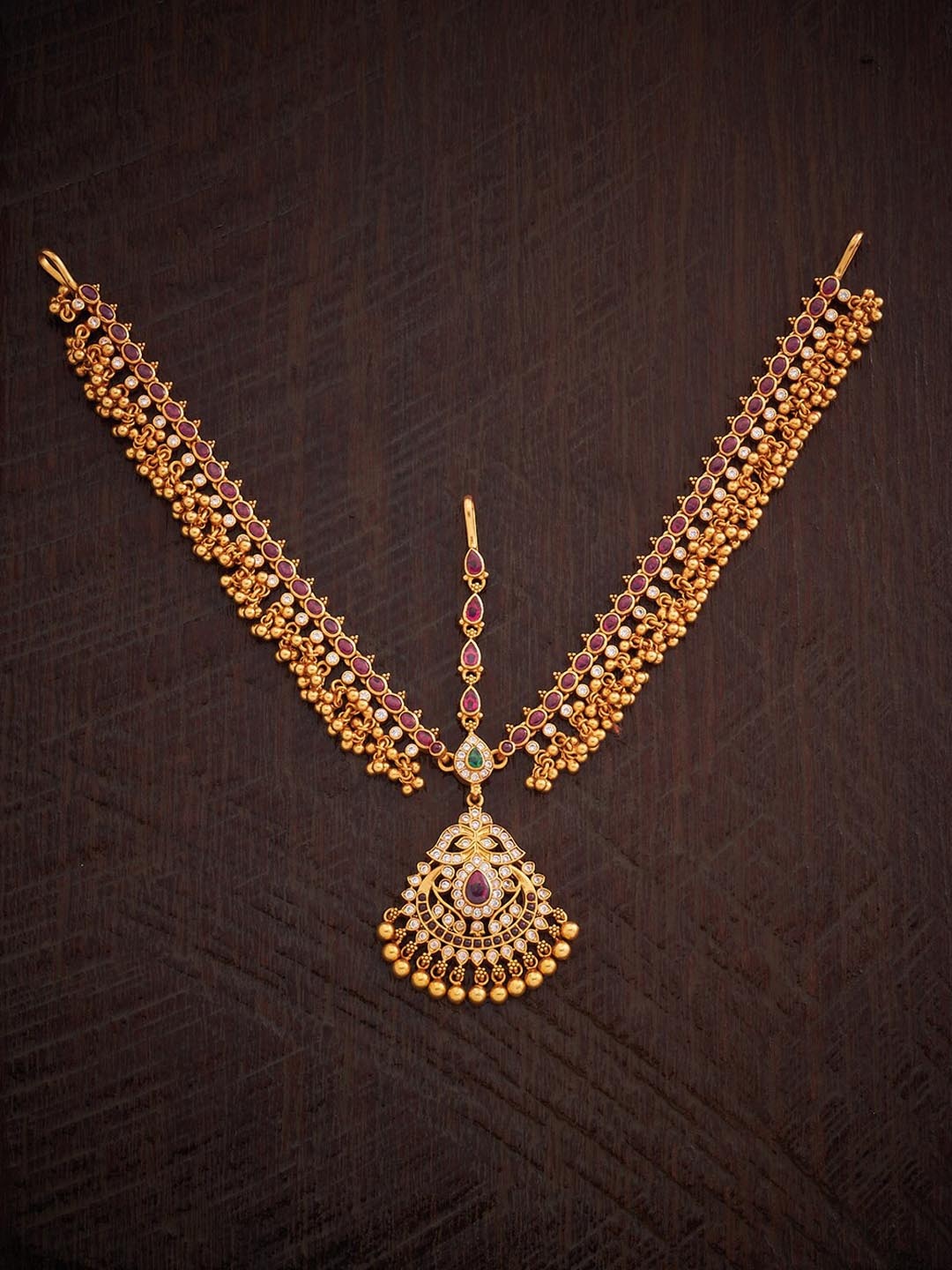 

Kushal's Fashion Jewellery Stone Studded & Beaded Temple Matha Patti, Gold