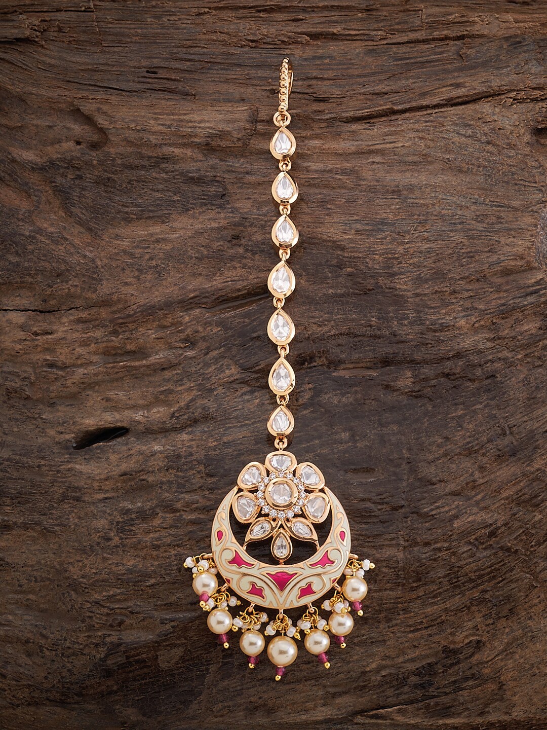 

Kushal's Fashion Jewellery Kundan-Studded & Faux Beaded Maang Tikka, Gold