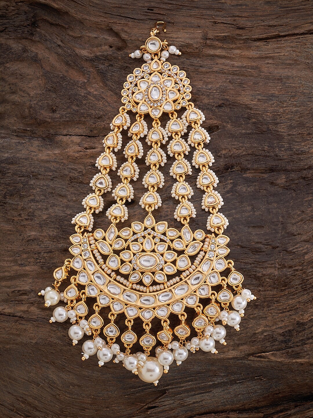 

Kushal's Fashion Jewellery Kundan Studded & Beaded Jhumar Passa, Gold