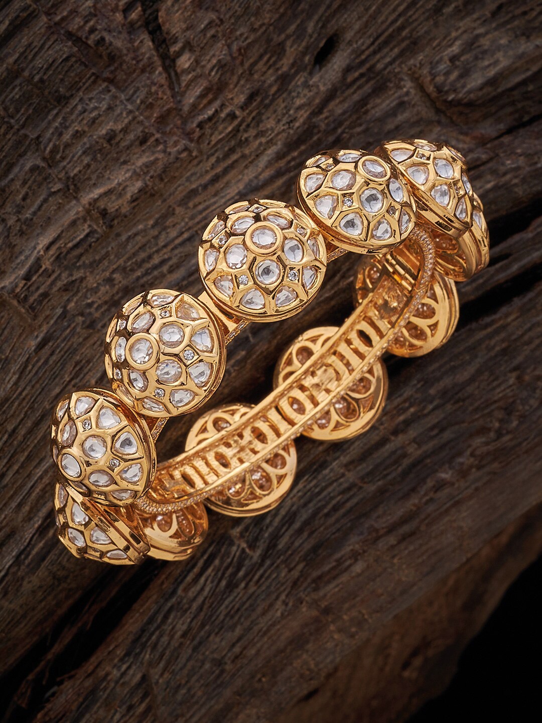 

Kushal's Fashion Jewellery Gold-Plated Kundan-Studded & Pearl Beaded Bangle