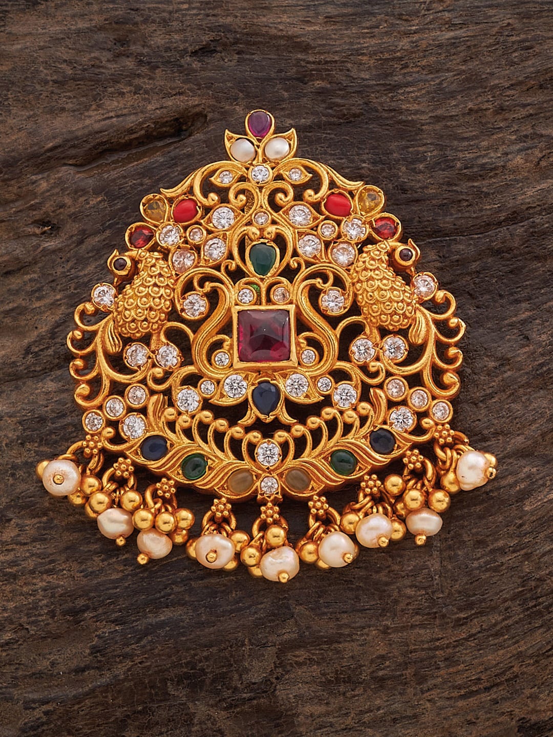 

Kushal's Fashion Jewellery Gold-Plated Stone-Studded & Beaded Pendant