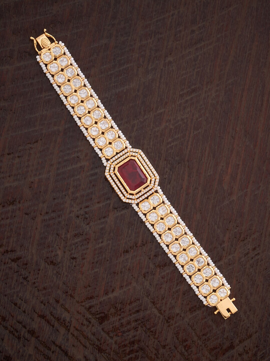 

Kushal's Fashion Jewellery Women Red & White Kundan Meenakari Wraparound Bracelet