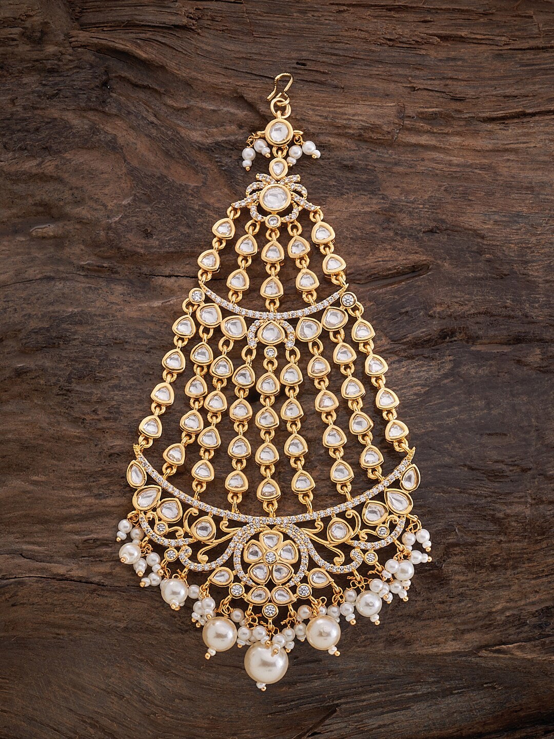 

Kushal's Fashion Jewellery Kundan Studded & Beaded Jhumar Passa, Gold