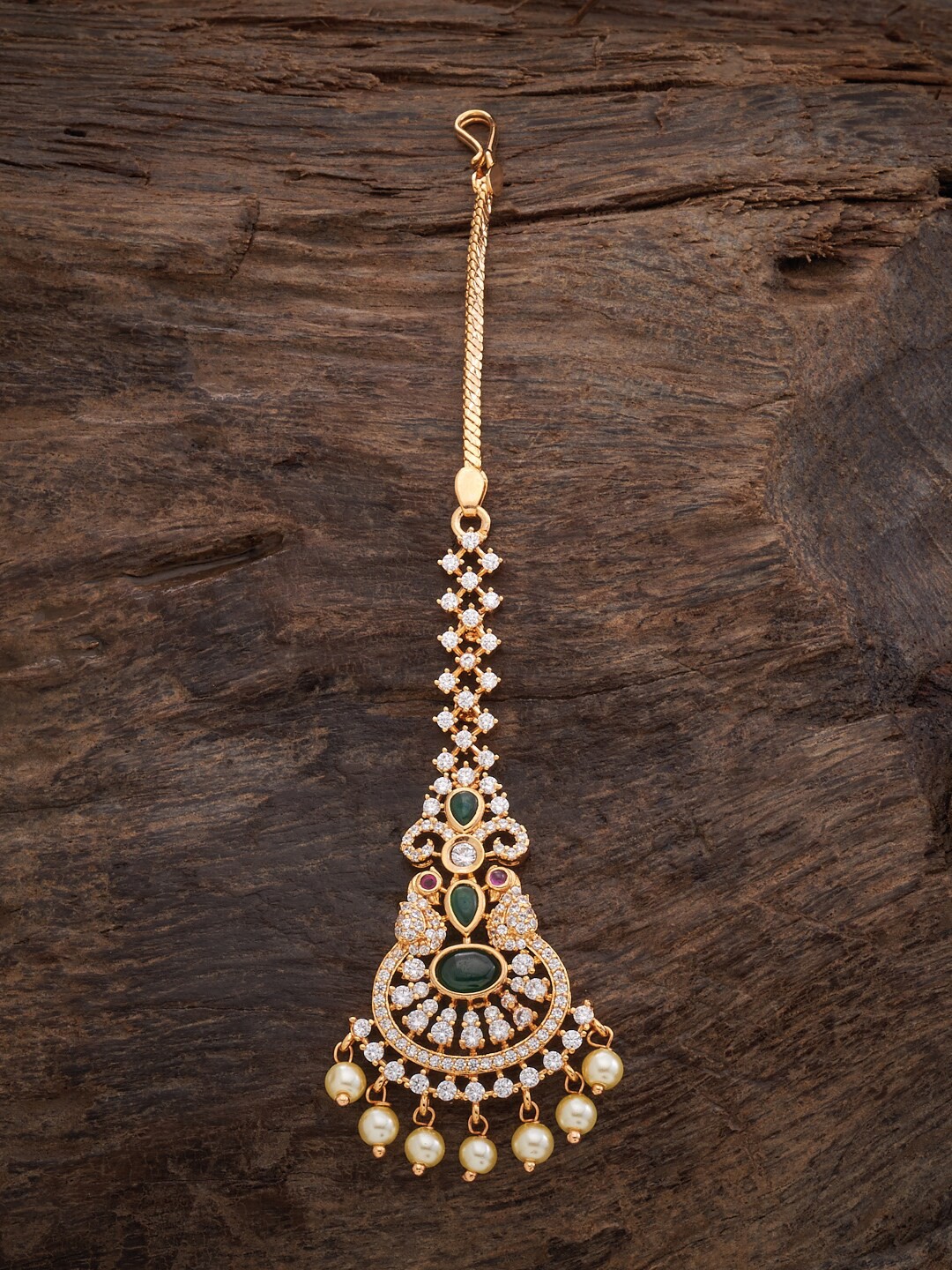 

Kushal's Fashion Jewellery Stone-Studded & Beaded Maangtikka, Gold