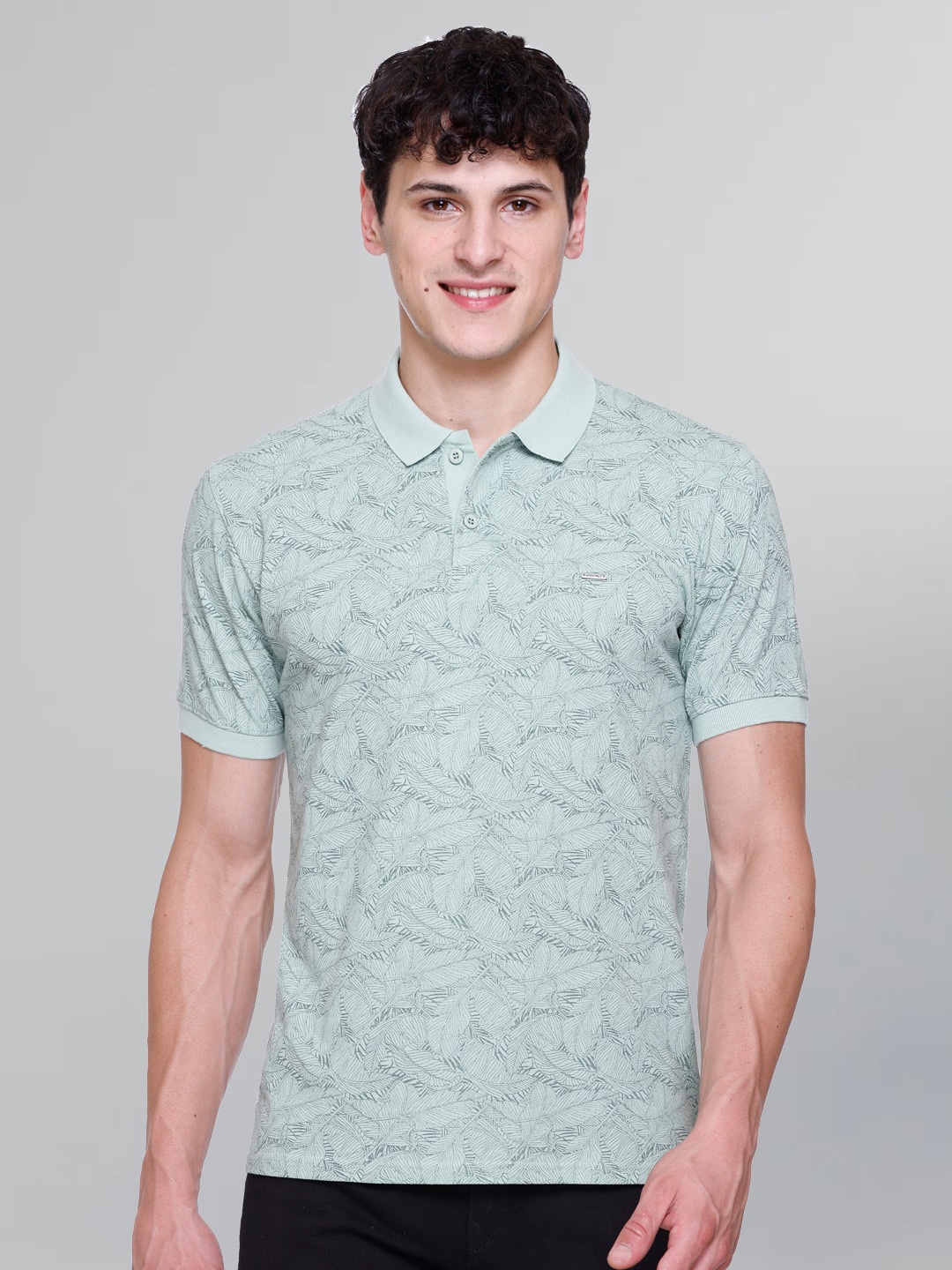 

GODFREY Abstract Printed Polo Collar Cotton Casual T-Shirt, Sea green