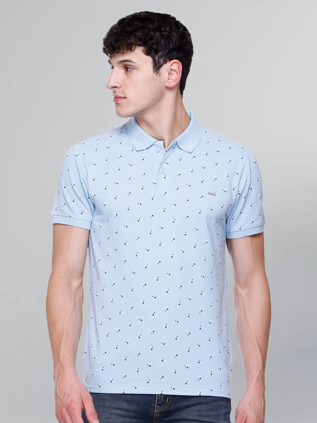 

GODFREY Conversational Printed Polo Collar Cotton Casual T-Shirt, Blue