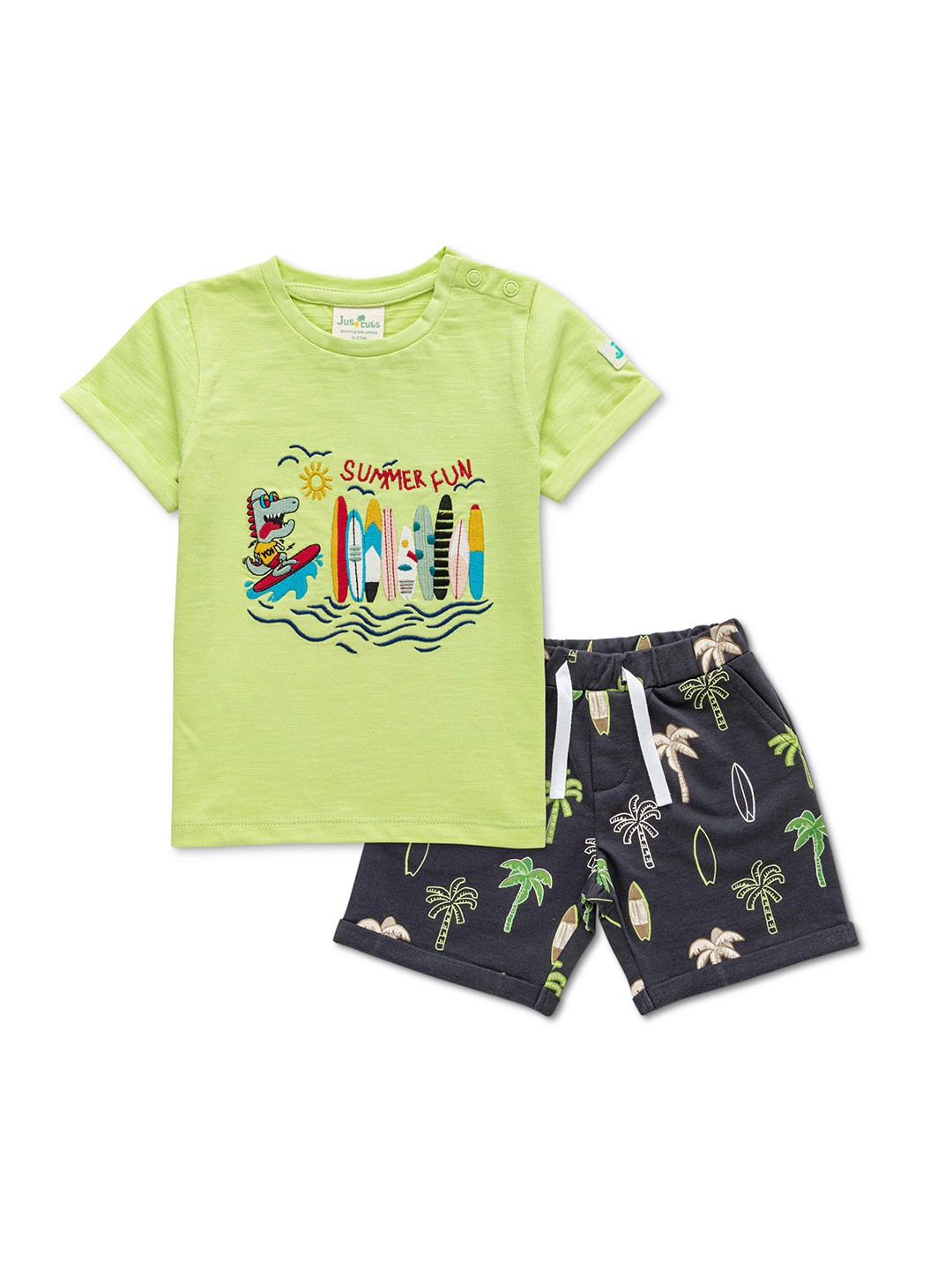 

JusCubs Boys Printed Pure Cotton Top With Shorts, Green