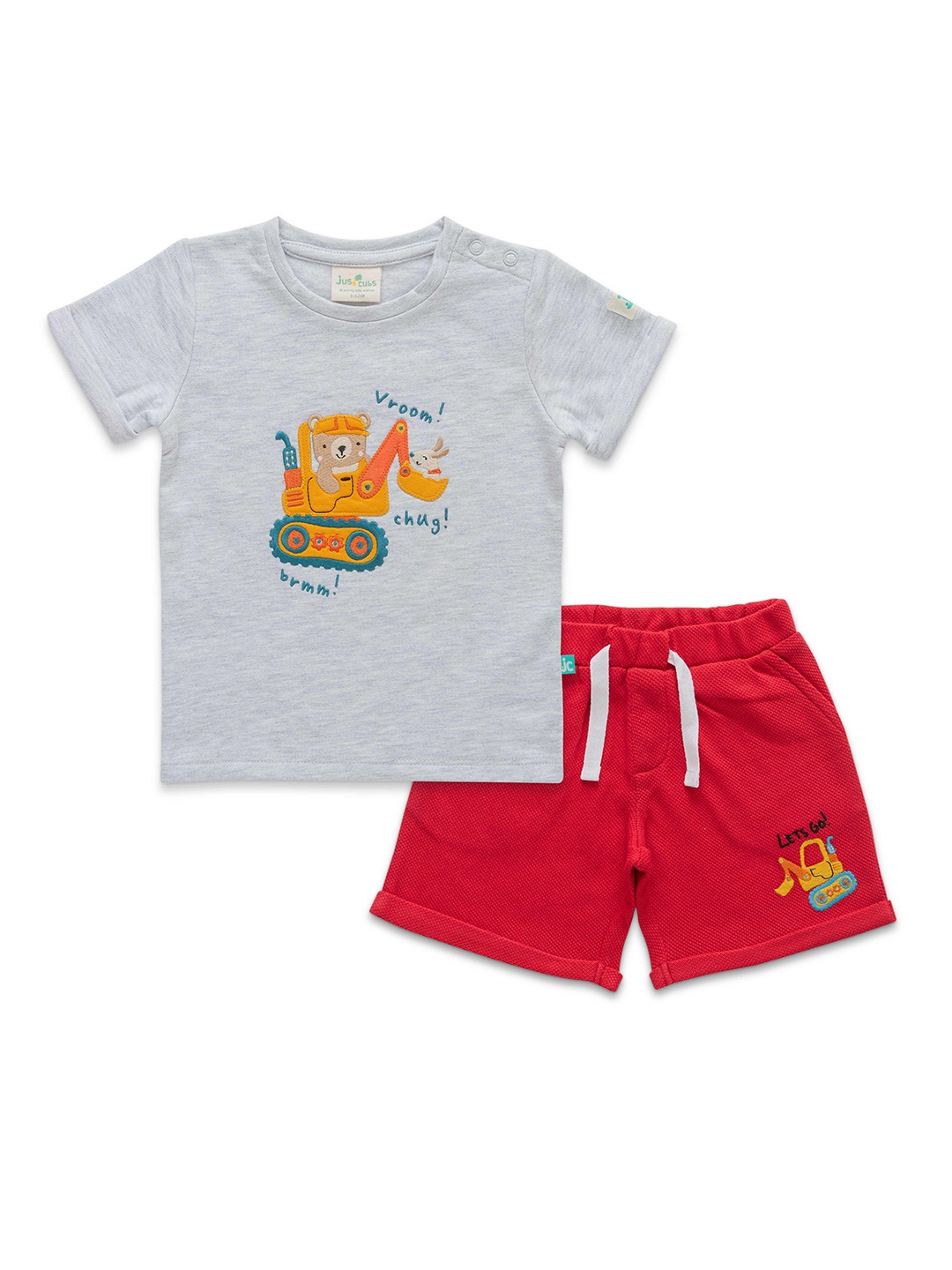 

JusCubs Boys Printed Pure Cotton T-Shirt With Shorts, Grey