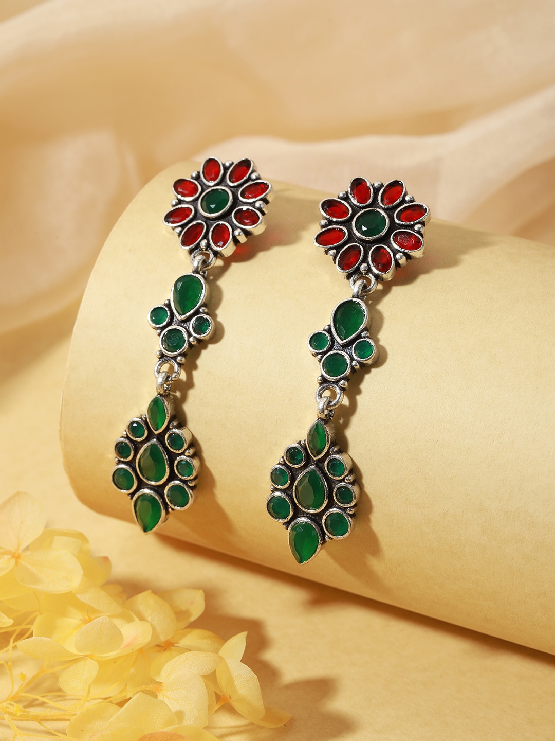 

Saraf RS Jewellery Silver Plated Floral Drop Earrings