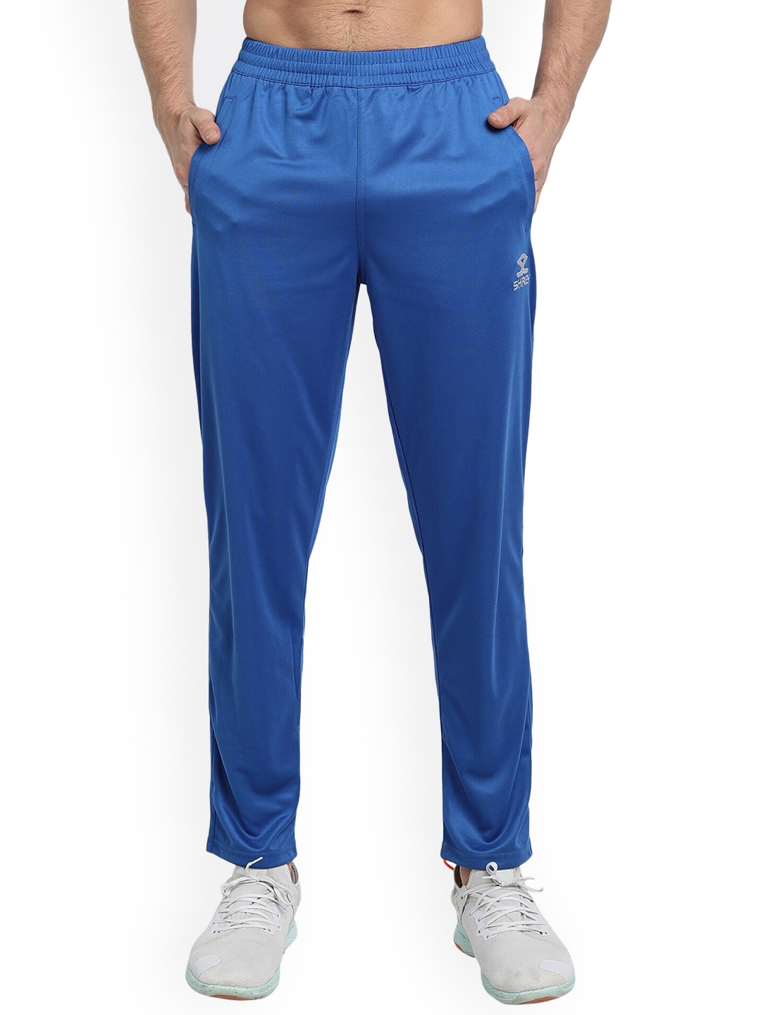 

Shrey Men Brand Logo Printed Mid-Rise Sports Track Pants, Blue