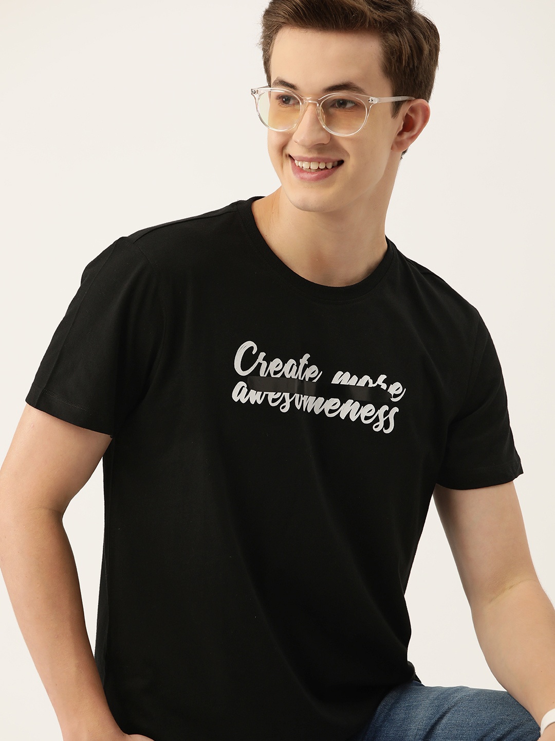 

Mast & Harbour Typography Printed Pure Cotton T-shirt, Black