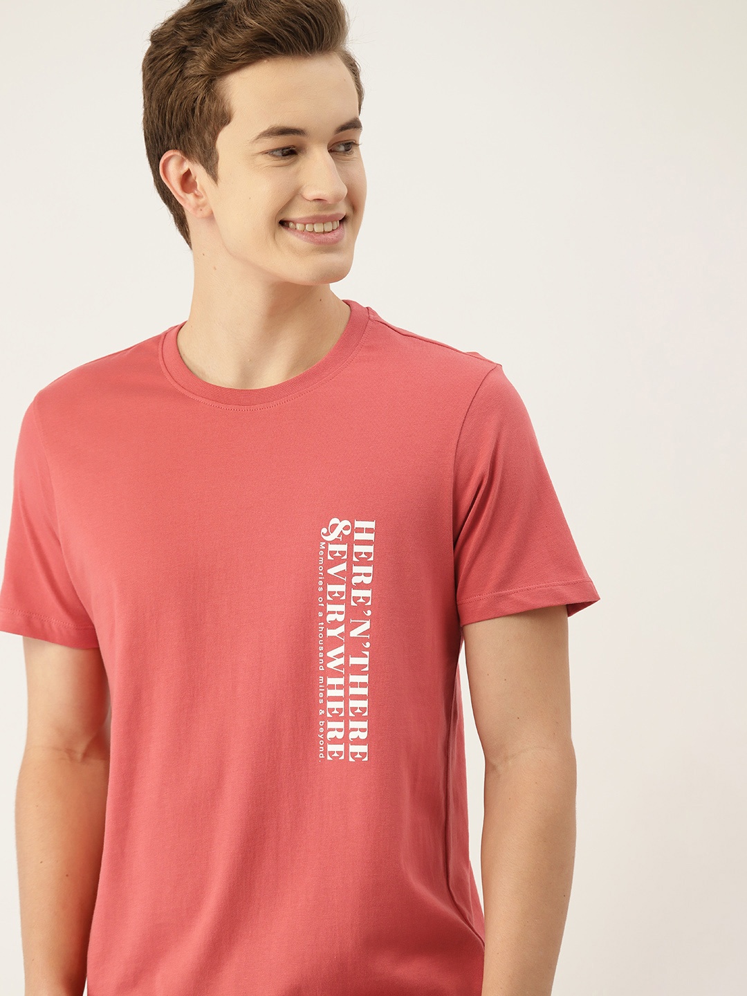 Mast & Harbour Typography Print Pure Cotton T-shirt, Coral