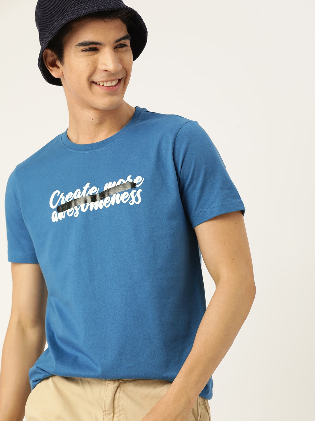 

Mast & Harbour Men Typography Printed Pure Cotton T-shirt, Blue