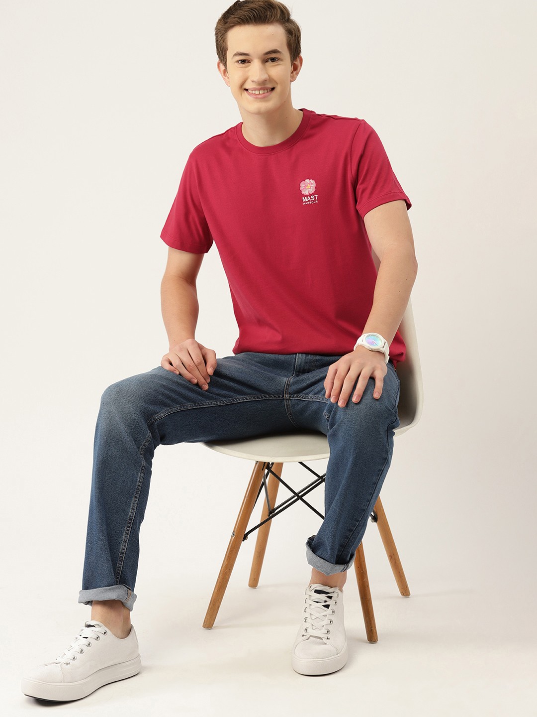 

Mast & Harbour Printed Detail Pure Cotton T-shirt, Red