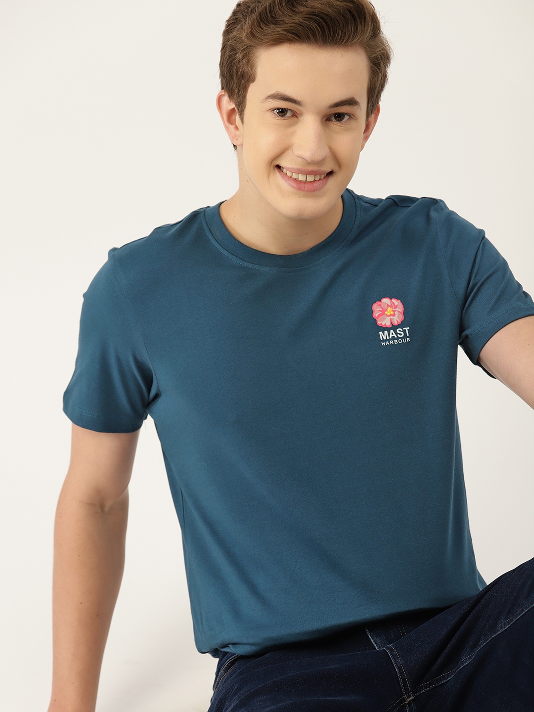 

Mast & Harbour Printed Detail Pure Cotton T-shirt, Teal
