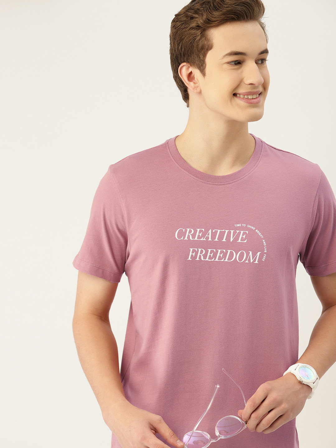 

Mast & Harbour Printed Pure Cotton T-shirt, Rose