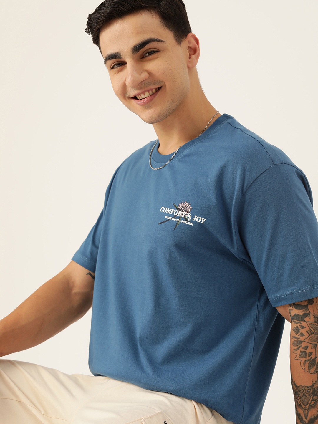 

Mast & Harbour Printed Detail Pure Cotton T-shirt, Blue