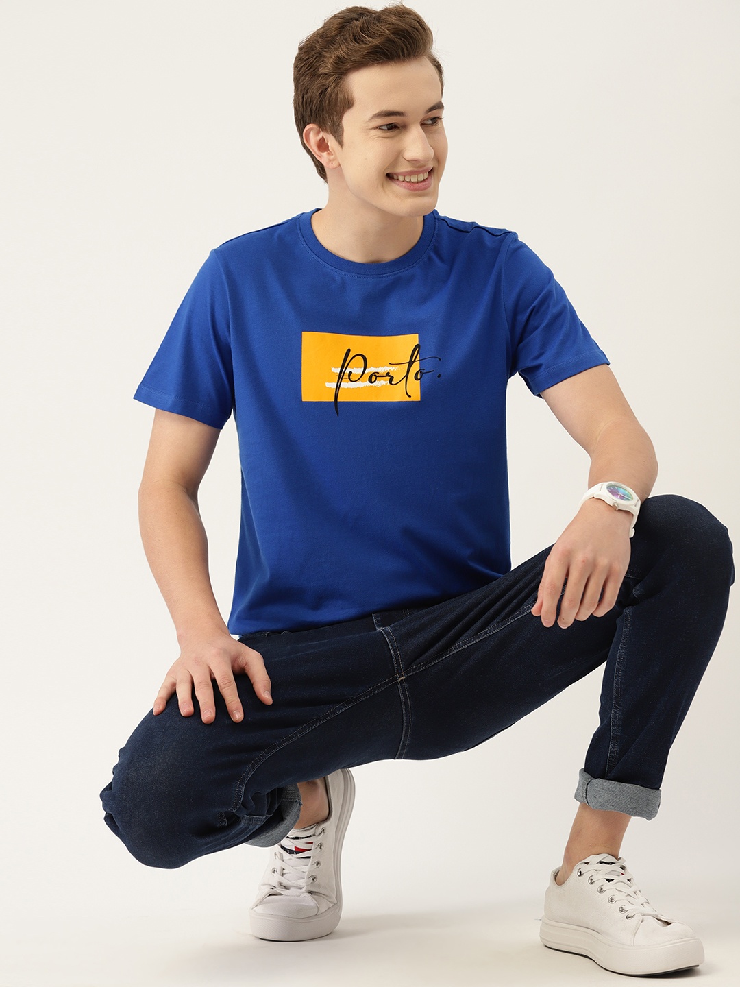 

Mast & Harbour Typography Print Pure Cotton T-shirt, Blue